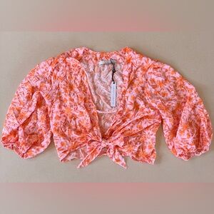 STILLWATER Vibrant Floral Tie-Front Blouse NWT